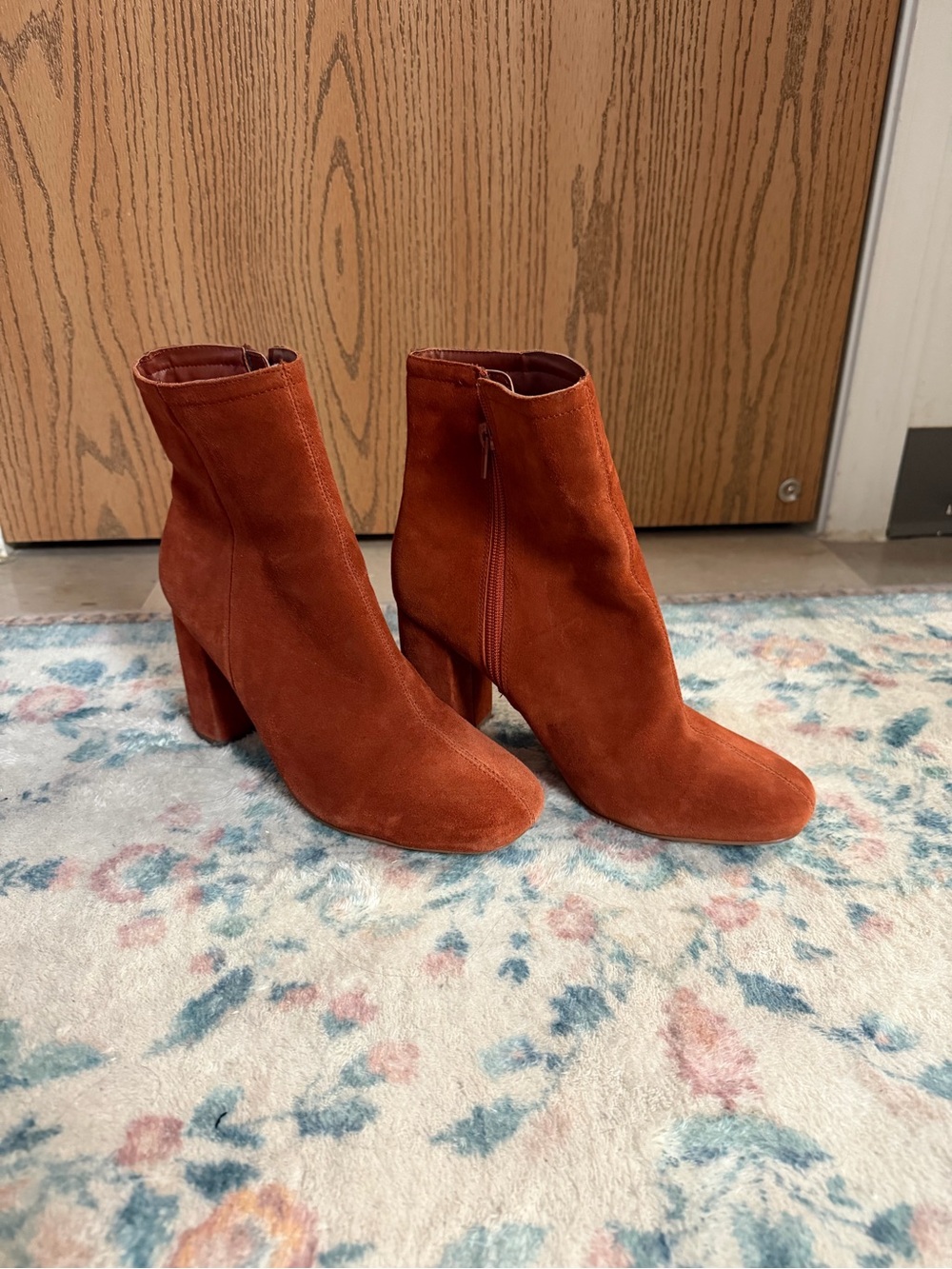 Urban Outfitters Burnt Orange Suede Block Heel Ankle Boots